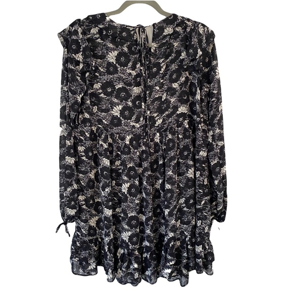 Free People These Dreams Black White Floral Whimsigoth Grunge Mini Dress X-Small - Picture 3 of 6